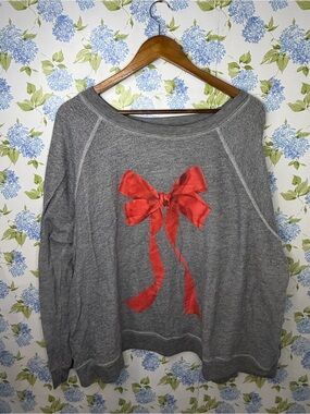 Wildfox Gray Sweatshirt with Red Bow Accent
